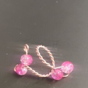 Handmade Elegant Pink Beaded Wire Ring